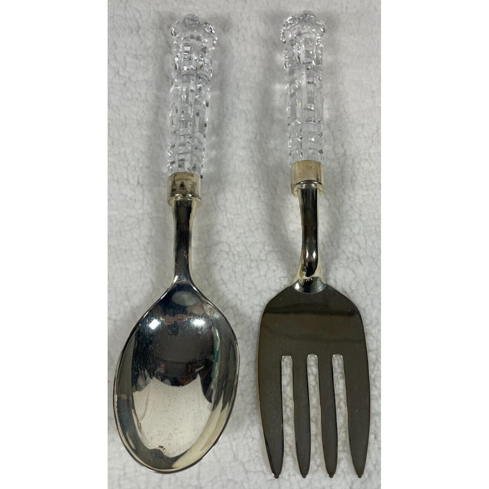 Vintage Crystal Handle Serving Fork and Spoon Set - Elegant Silver Tone